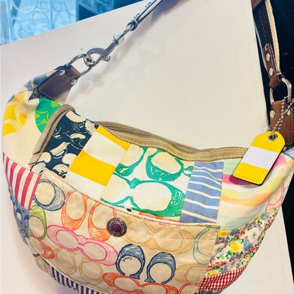 Coach Bag Hamptons multicolored patchwork logo satchel shoulder bag - Picture 9 of 12